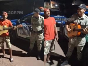 Abordagem se transformou em show de sertanejo. (Foto reprodução)