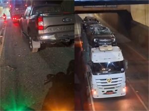 Acidente com caminhão-cegonha em Goiânia