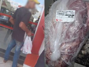 Seguranças filmaram momento que homem retira picanha de dentro das vestes. (Foto: Reprodução)