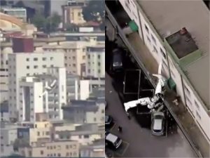 Avião de pequeno porte bate em prédio após decolar em Belo Horizonte