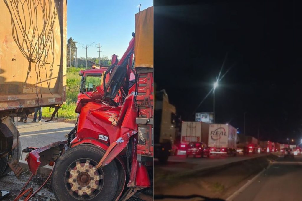 Grave acidente entre caminhões deixa dois mortos e provoca congestionamento na BR-153