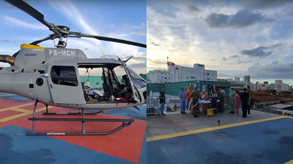 Helicóptero do Corpo de Bombeiros foi acionado para transportar criança atropelada ao Hugol.