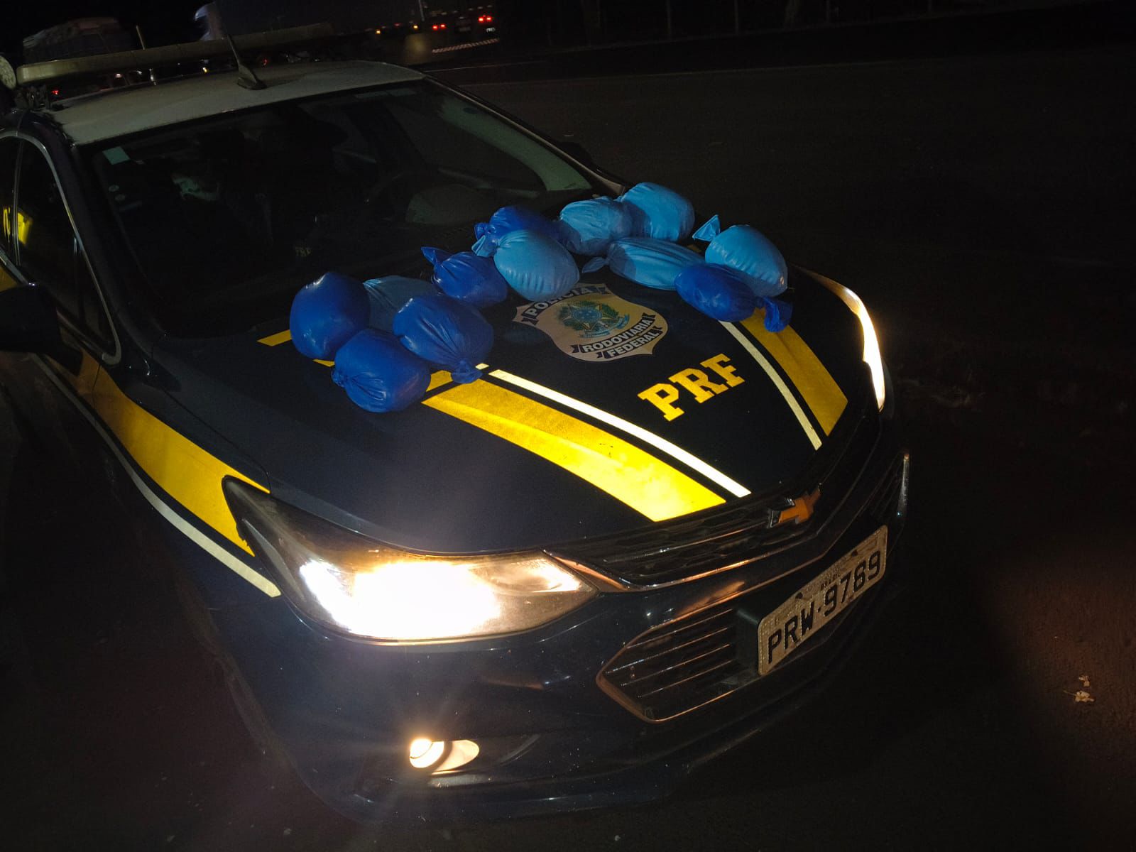 Drogas foram encontradas envoltas por sacolas plásticas. (Foto: Divulgação/PRF)