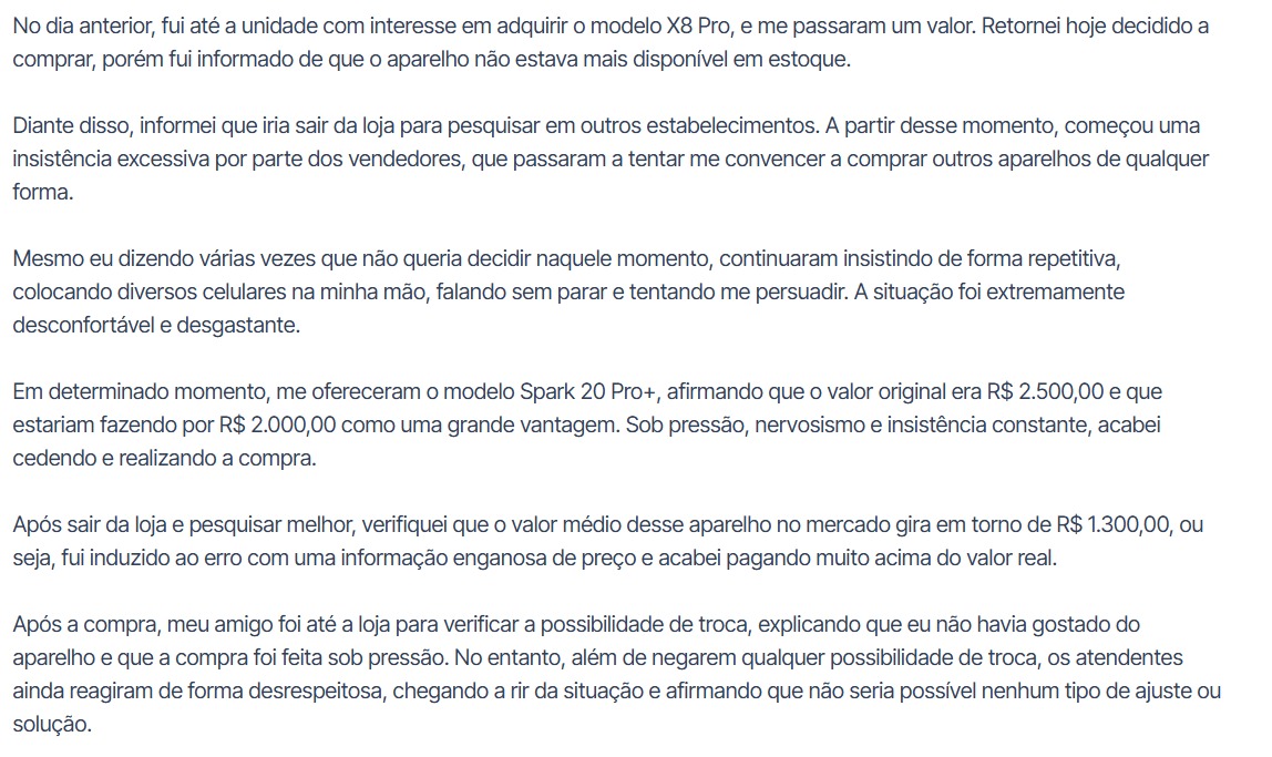 Desabafo de cliente postado no Reclame Aqui. (Foto: Reprodução)
