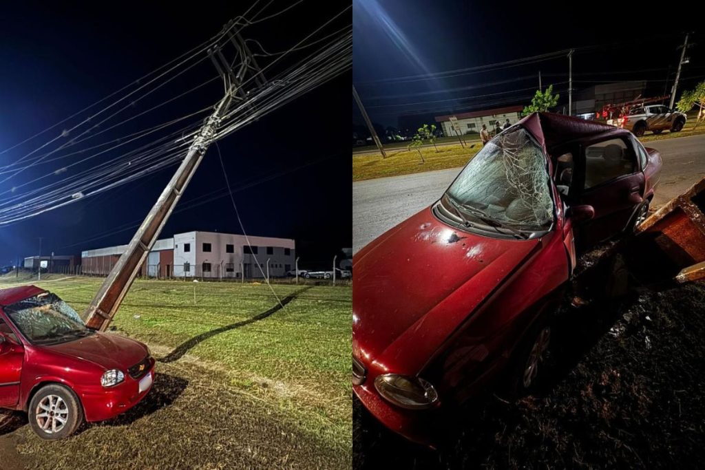 Jovem perde controle do carro e bate contra poste no Daia