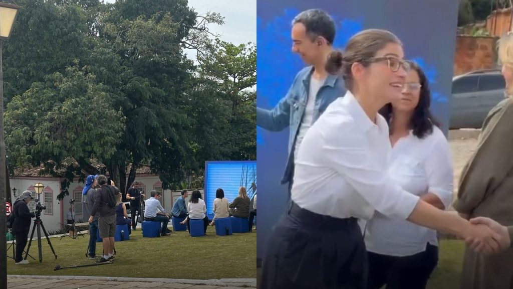 César Tralli e Renata Vasconcellos gravaram novo quadro do Jornal Nacional em Pirenópolis.