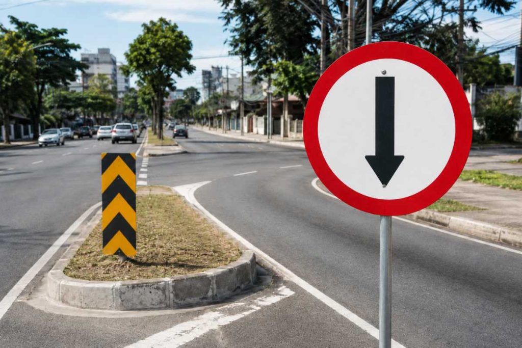 Placa de trânsito com a seta apontando para baixo: o que significa