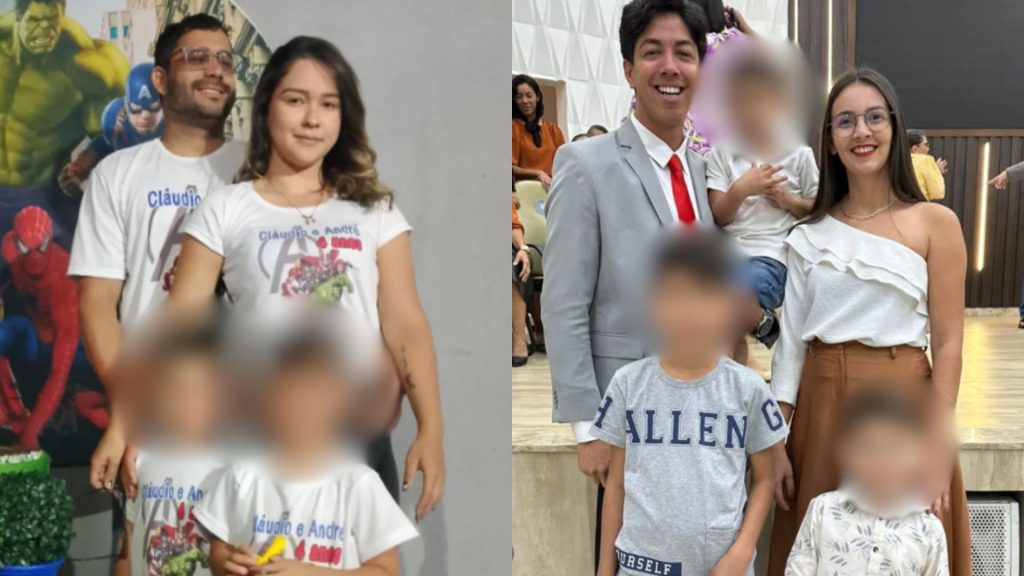 Casais tiveram os filhos trocados por hospital de Inhumas. À esquerda, Yasmin e Cláudio. À direita, Isamara e Guilherme.