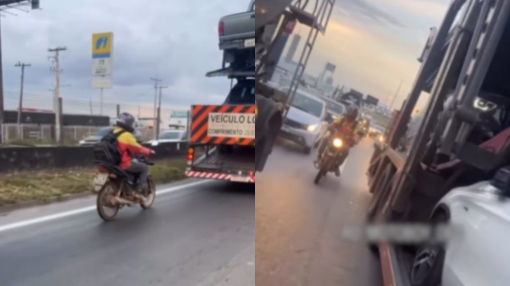 Motoboy ajudou outro motociclista a "driblar" trânsito na BR-153, em Goiânia.
