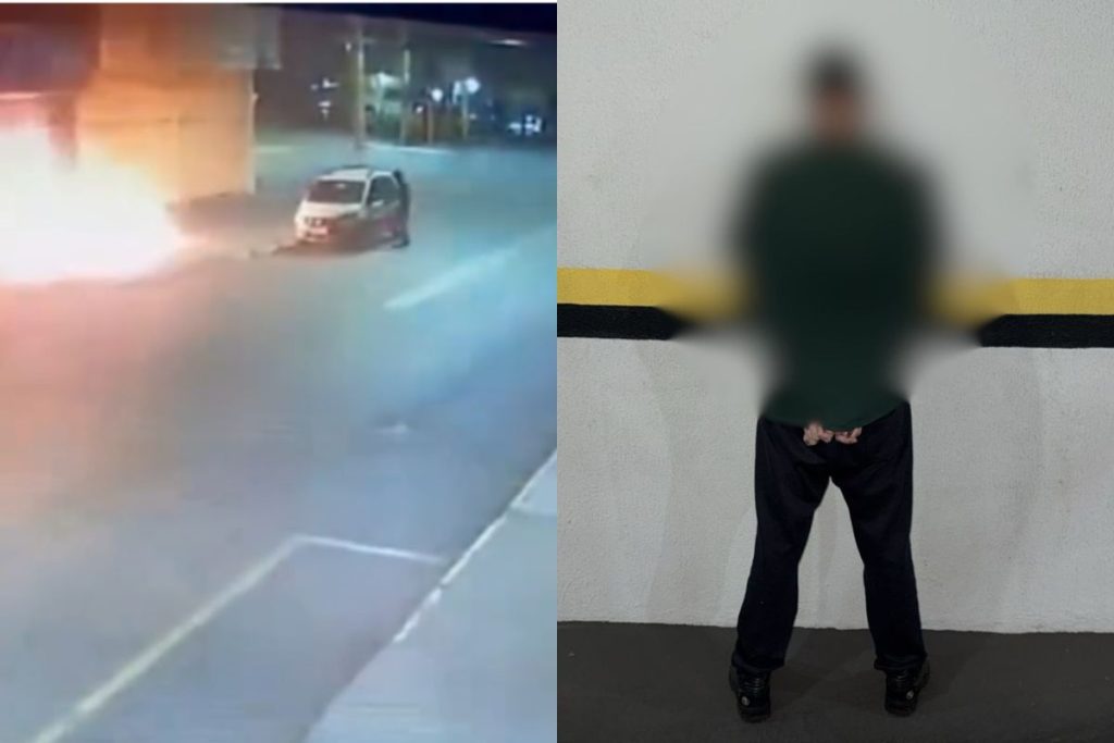 Homem é preso após ser flagrado por câmeras ateando fogo em garagem de Goiânia