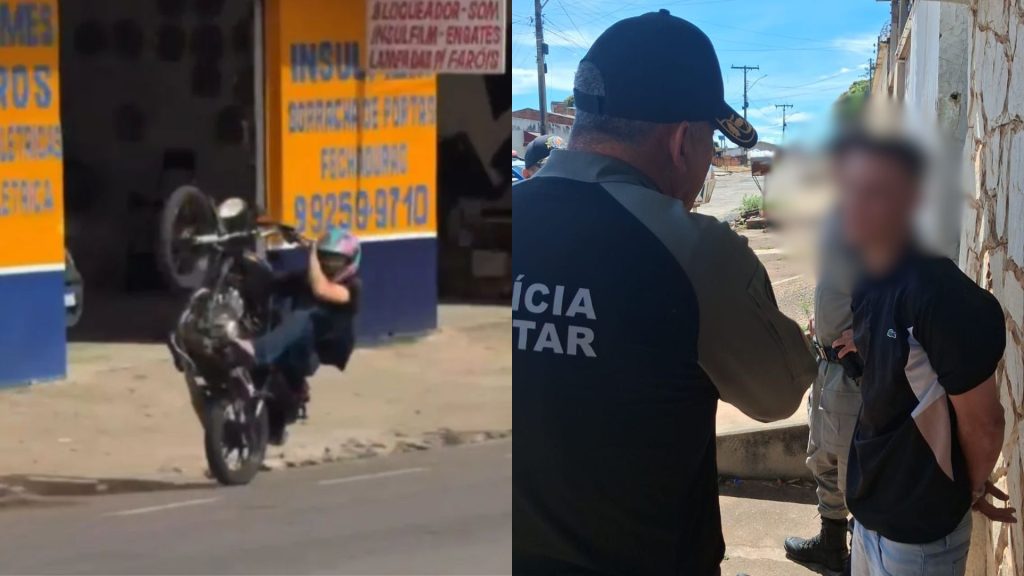 Motociclista foi apreendido após ser flagrado empinando moto atrás de viatura da PM.