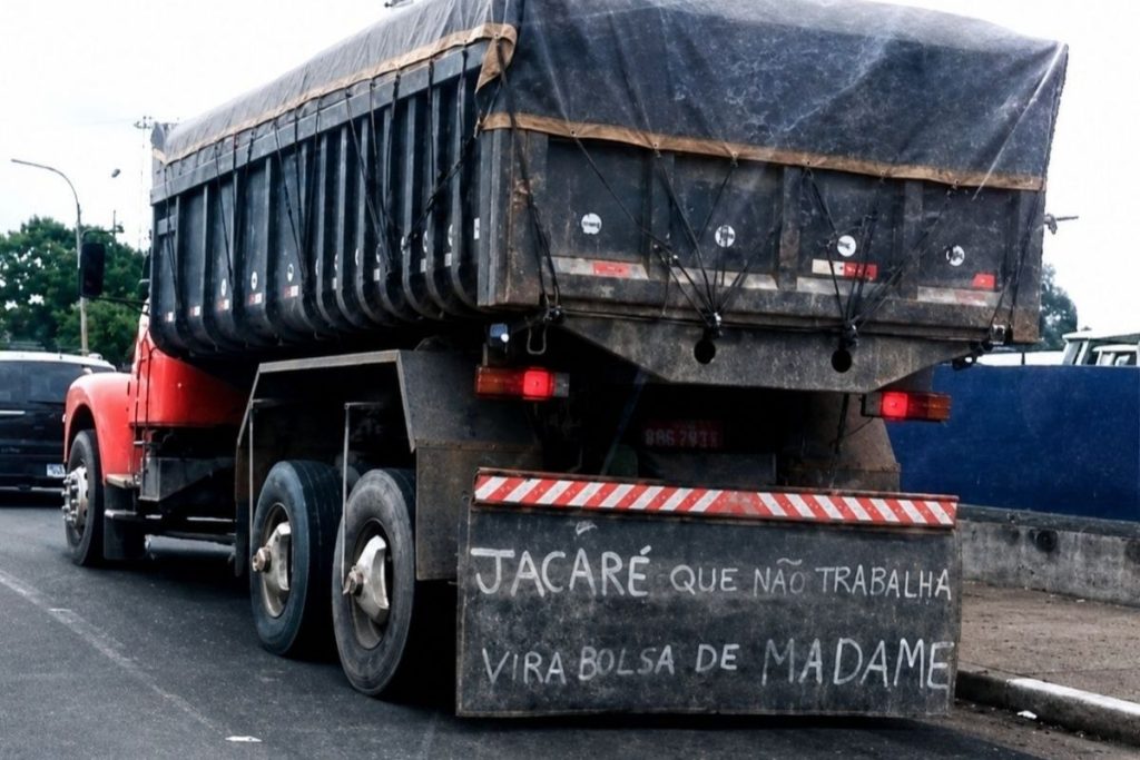 Placa colocada por caminhoneiro chama a atenção nas rodovias