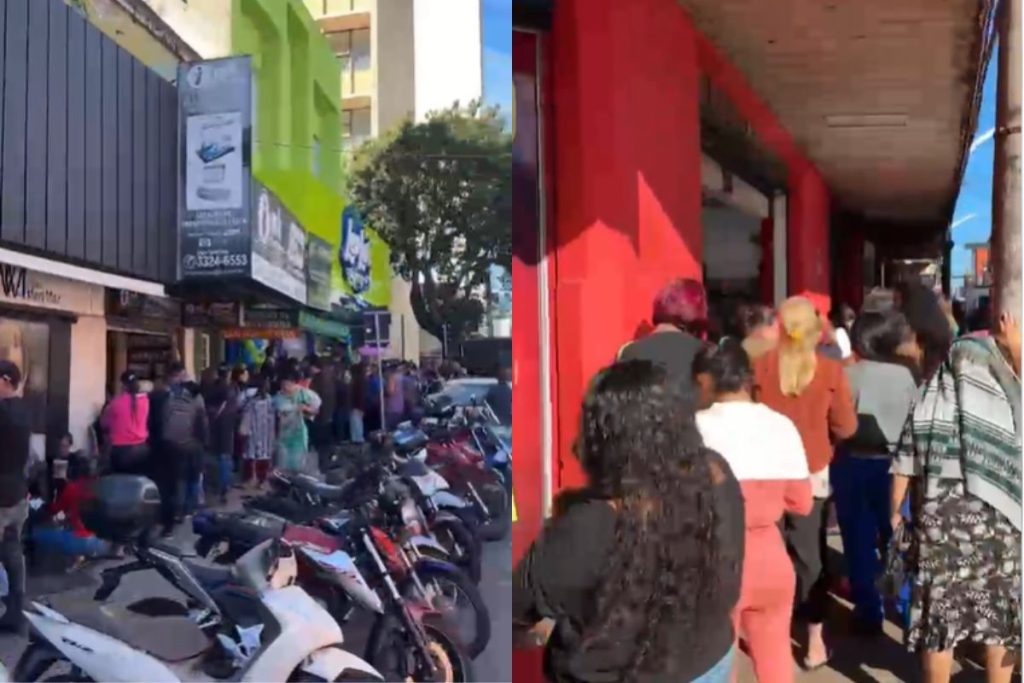 Fila dobra esquina ainda de madrugada para inauguração da LevLar no Centro de Anápolis