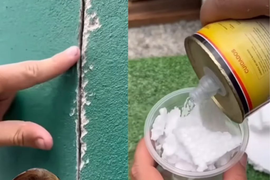 A técnica para fechar rachaduras na parede utiliza isopor dissolvido no tíner para criar uma resina impermeável e econômica