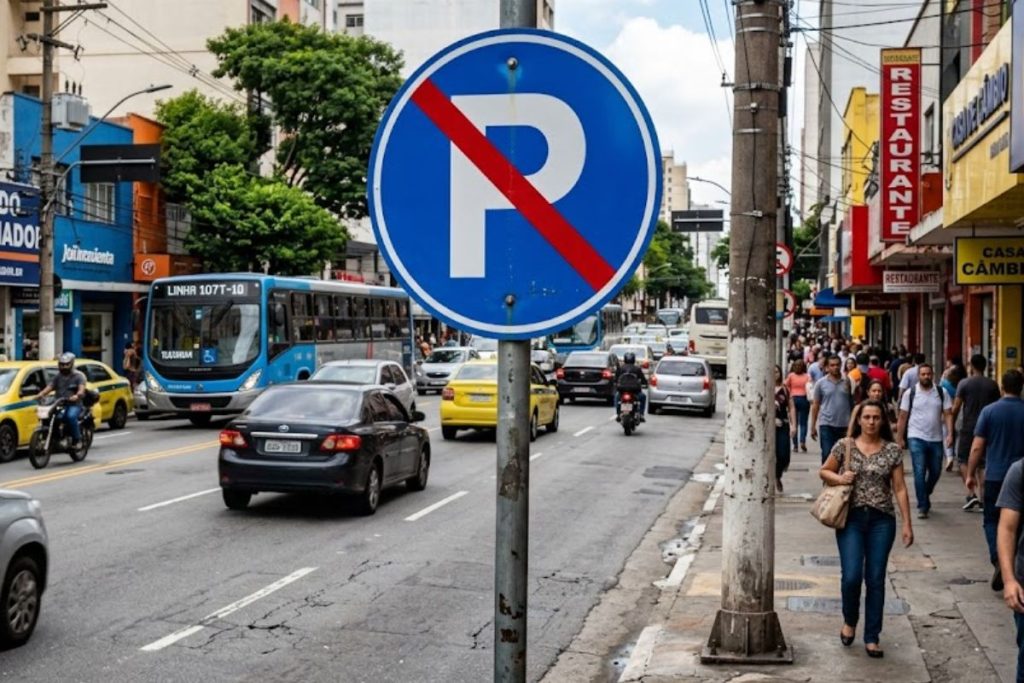 placa azul com letra P cortada