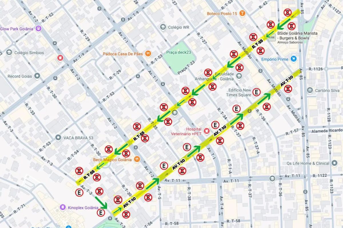Mudanças na T-55 e T-10: confira os pontos onde o estacionamento está proibido no Setor Bueno