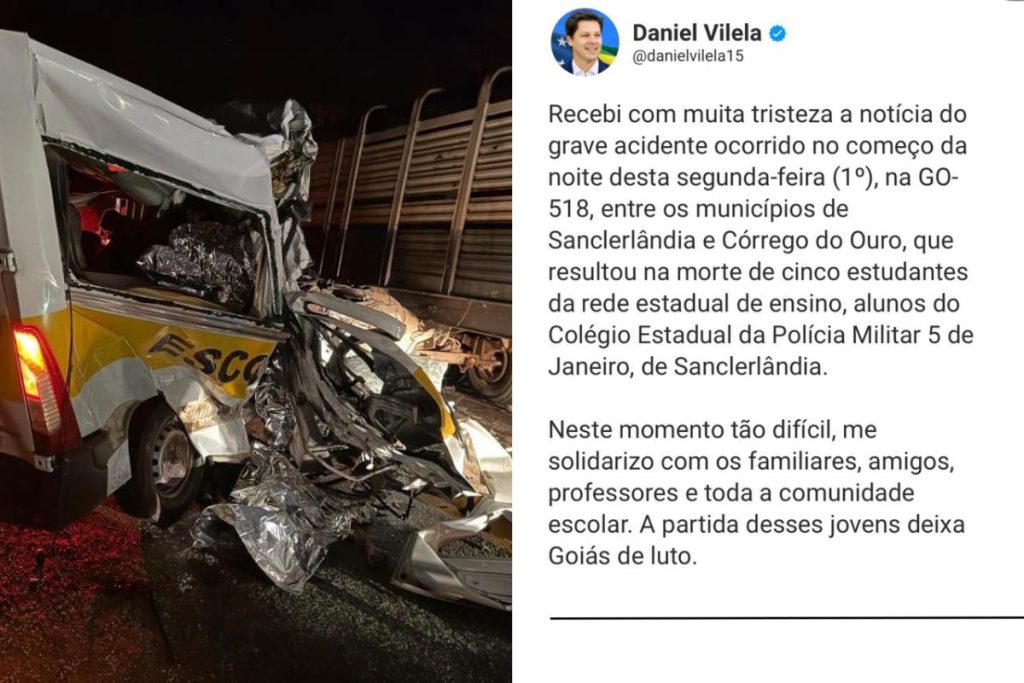 Daniel Vilela decreta luto oficial de 3 dias em Goiás após morte de estudantes em acidente com van escolar