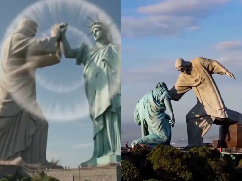 Irã publica vídeo de IA que mostra luta entre Cristo Redentor e Estátua da Liberdade