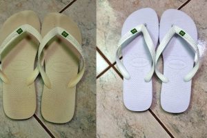 Adeus, chinelo branco amarelado