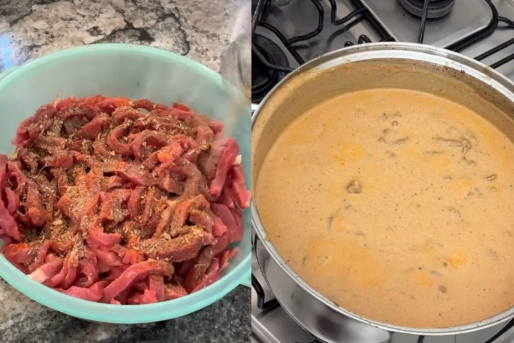 Strogonoff comercial aposta em técnica especial para deixar a carne macia e o molho mais cremoso