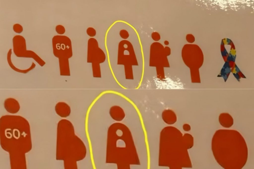 Símbolo de lactante em placa de prioridade gera dúvida, mas indica mulheres em período de amamentação e reforça direito ao atendimento preferencial