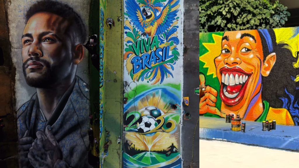 Artes em rua de Trindade entram no clima da Copa do Mundo e chamam atenção.