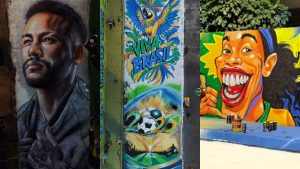 Artes em rua de Trindade entram no clima da Copa do Mundo e chamam atenção.