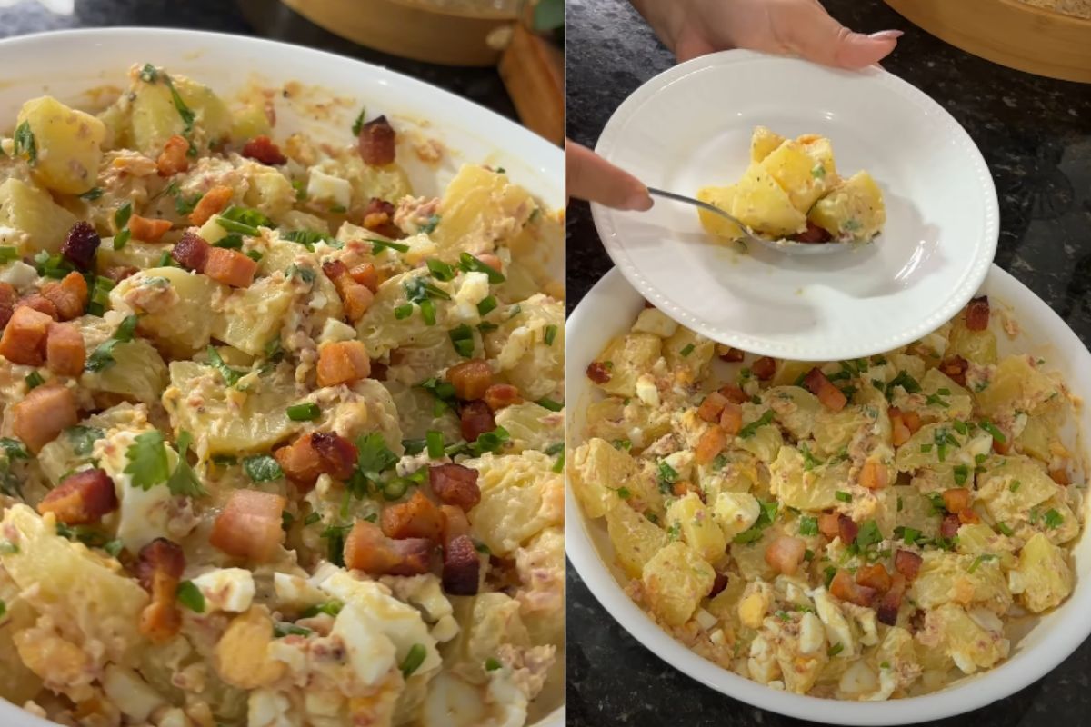 O melhor acompanhamento para churrasco pode estar nessa salada de batata cremosa que conquista já na primeira colherada