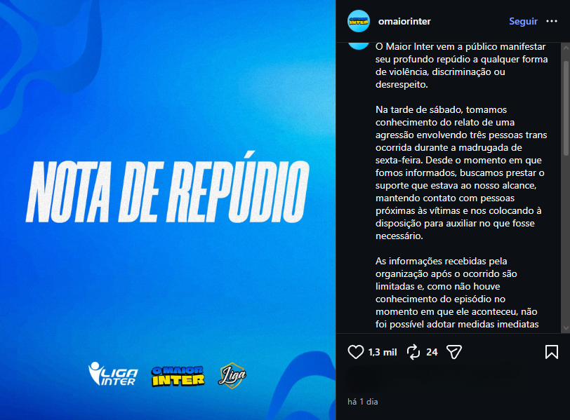 Estudante da UFG relata ter sido abusada após o Maior Inter; caso repercute entre estudantes