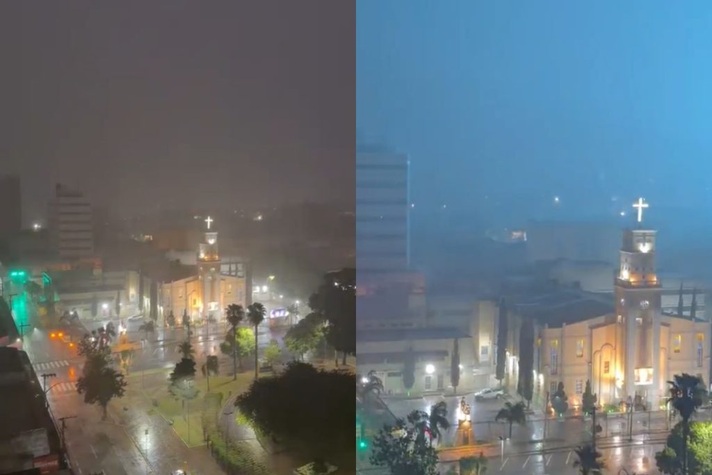 Relâmpagos contínuos no céu anunciam a chegada de tempestade em Anápolis