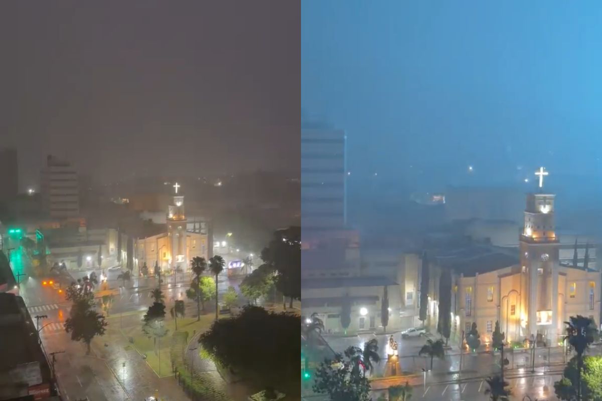 Relâmpagos contínuos no céu anunciam a chegada de tempestade em Anápolis