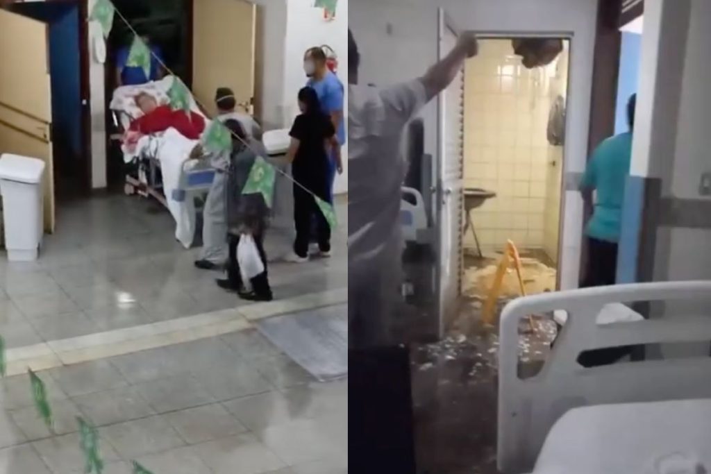 Pacientes registram alagamento dentro da Santa Casa de Goiânia durante temporal. (Foto: Reprodução/@jardimbalneariooficialnoticias)