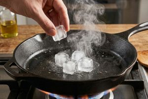 Especialistas explicam como usar um cubo de gelo na frigideira antes do preparo pode melhorar o cozimento dos alimentos