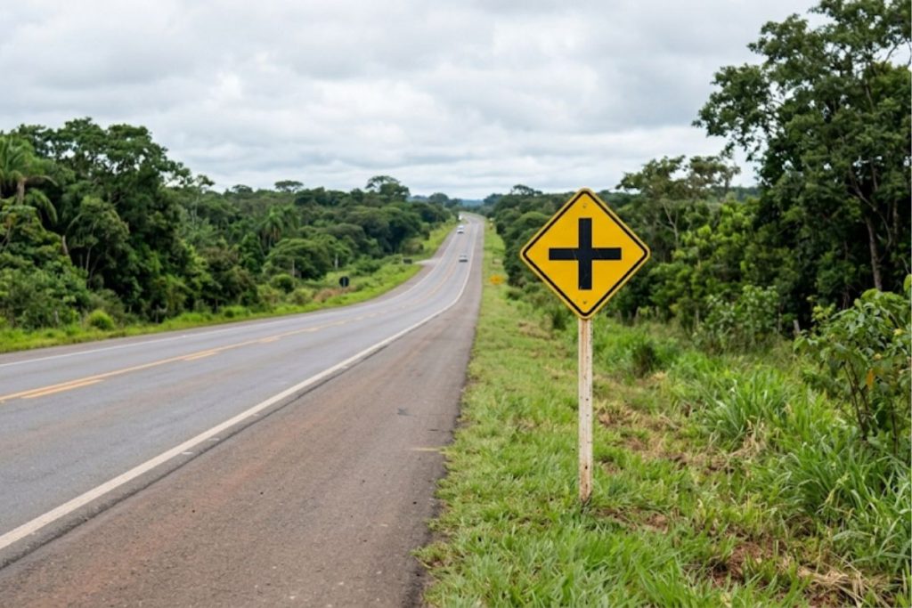 Placa de trânsito em losango amarelo com cruz preta: o que significa