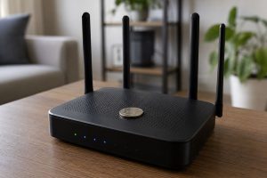 Colocar uma moeda em cima do roteador Wi-Fi