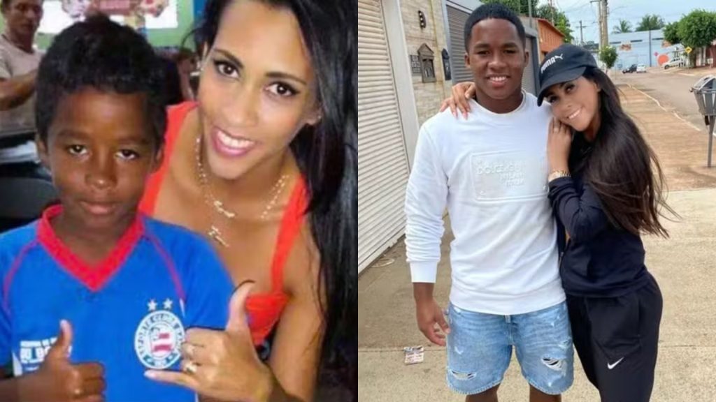 Endrick ao lado da treinadora Marília Rocha.