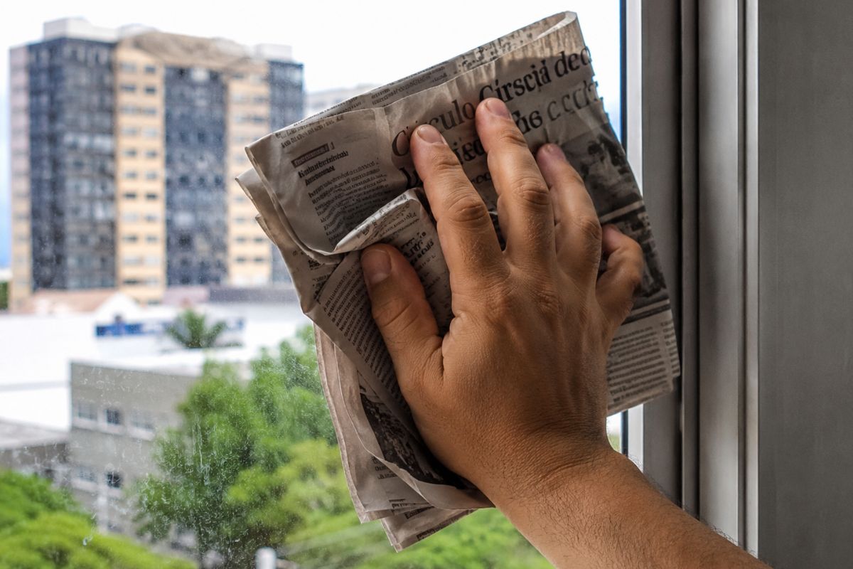 limpar vidro com jornal