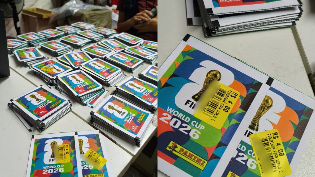 Figurinhas da Copa do Mundo falsificadas foram apreendidas em Goiânia.