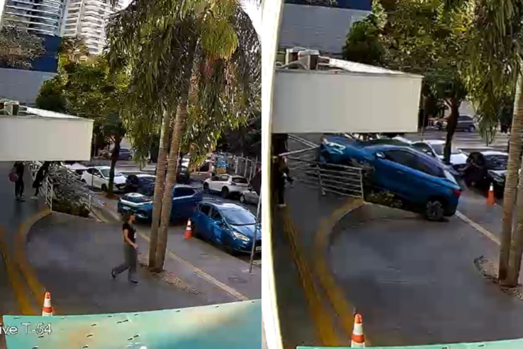 Câmera flagra momento em que carro perde o controle e atropela estudante em frente a colégio de Goiânia