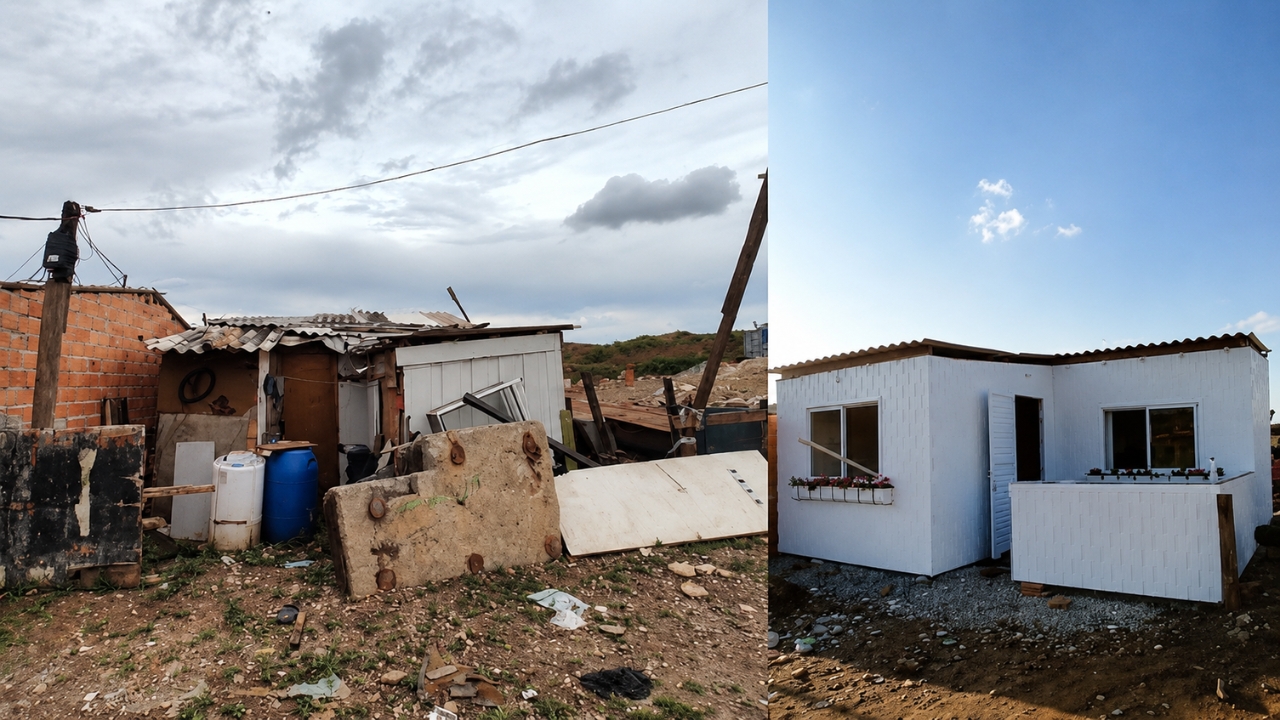 Mãe de 9 filhos e avó de 12 netos recebe casa de 27 m² do governo feita de plástico reciclado e erguida em 15 horas com blocos que encaixam como Lego
