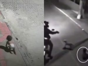 Bebê engatinhando sozinha na rua é salva por motoqueiro no ES