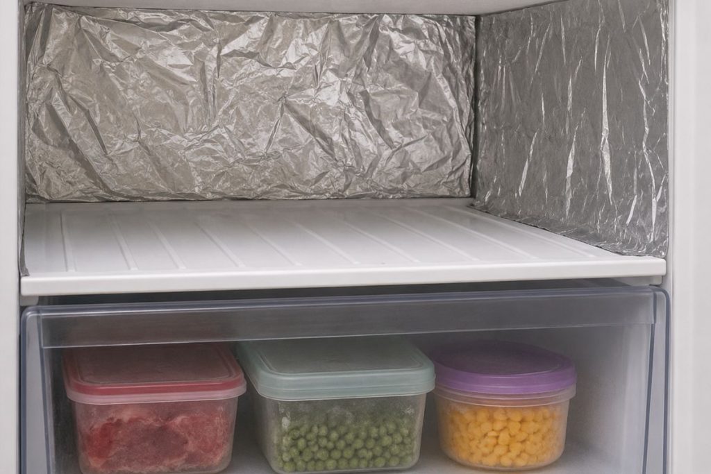 Forro o freezer com papel-alumínio
