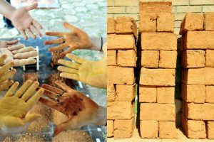 Moradora de comunidade rural no interior do Brasil aprendeu sozinha a construir com adobe, pau a pique e bambu, ergueu a própria casa de terra e hoje ensina a levantar escola, cozinha e ateliê na região