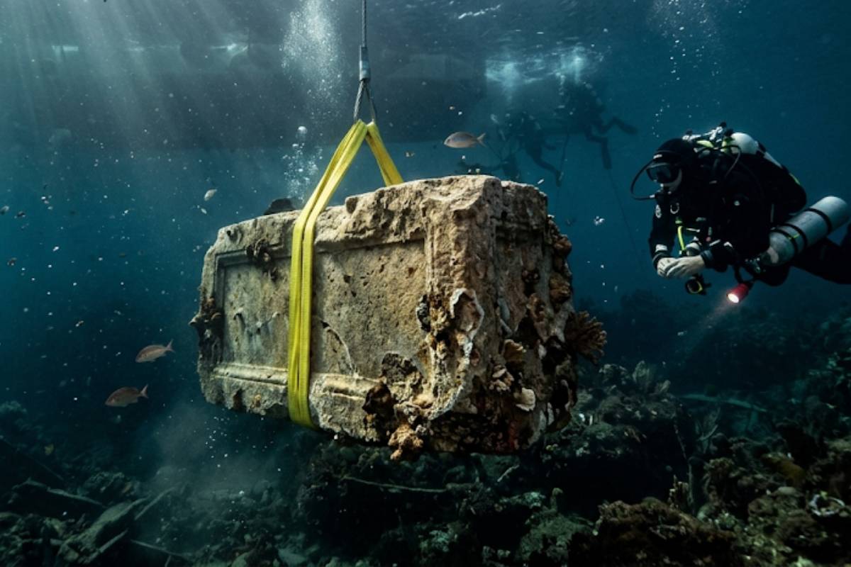 Após 1.600 anos submersos, arqueólogos resgatam 22 blocos de até 80 toneladas de uma das Sete Maravilhas do Mundo Antigo