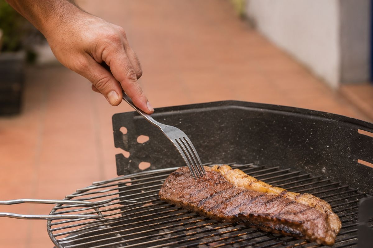 Espetar carne com garfo na brasa parece detalhe comum