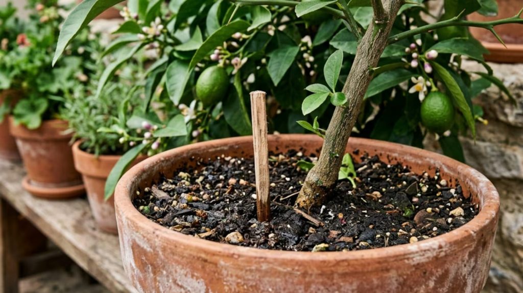 Colocar uma estaca de madeira na terra de um limoeiro: para que serve e por que os jardineiros recomendam