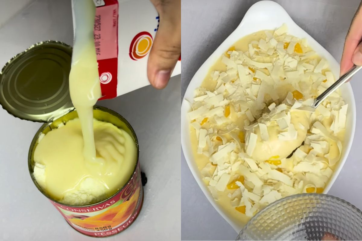 Mousse de pêssego fácil e rápido fica pronto em poucos minutos e surpreende pela cremosidade