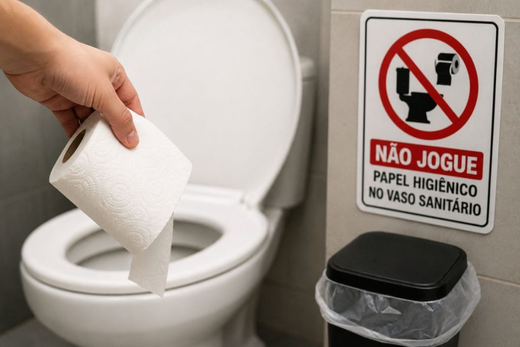 papel higiênico no vaso sanitário