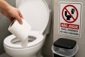papel higiênico no vaso sanitário