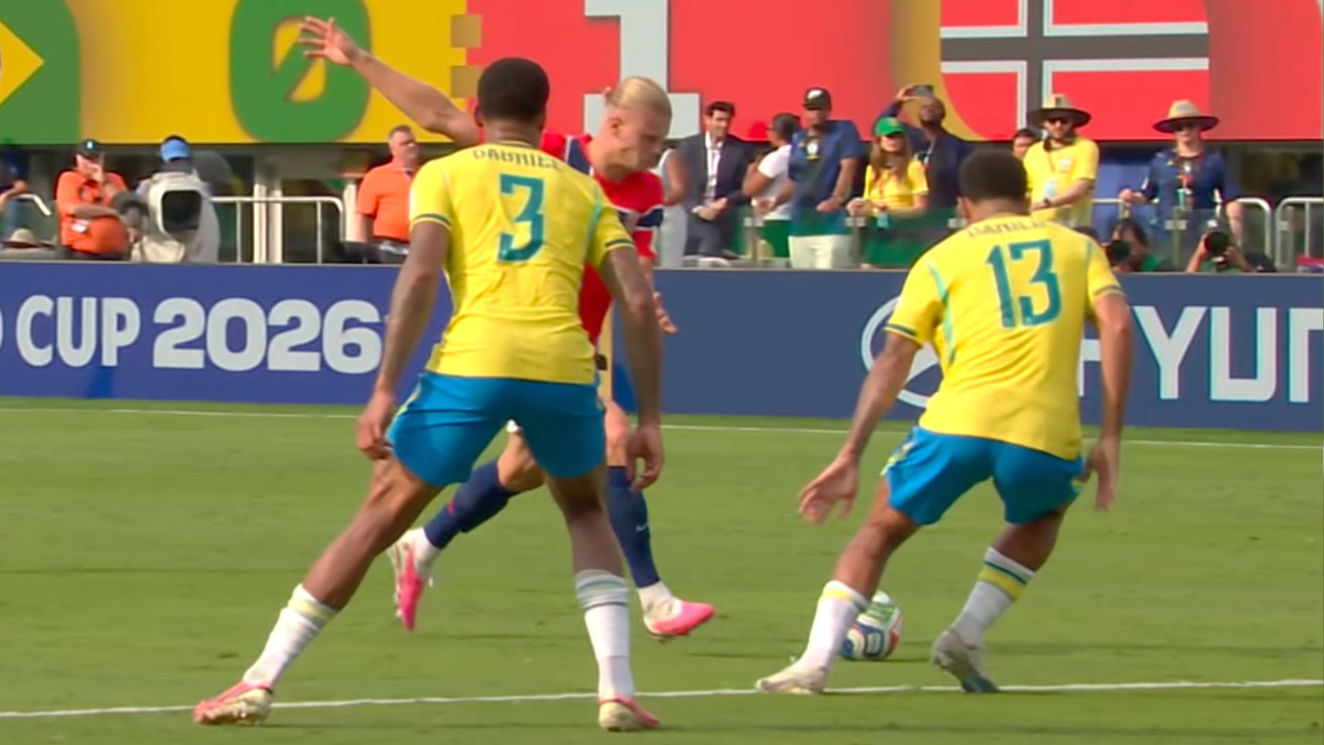 Erling Haaland foi o responsável pelos dois gols da Noruega contra o Brasil na Copa do Mundo 2026.